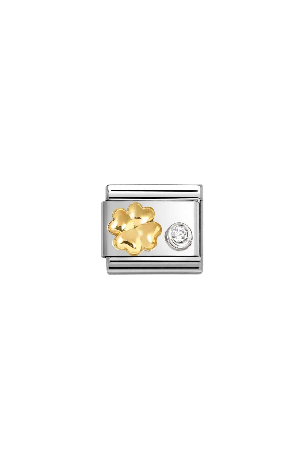 Symbols Gold and 925 Sterling Silver Four-leaf clover CZ White