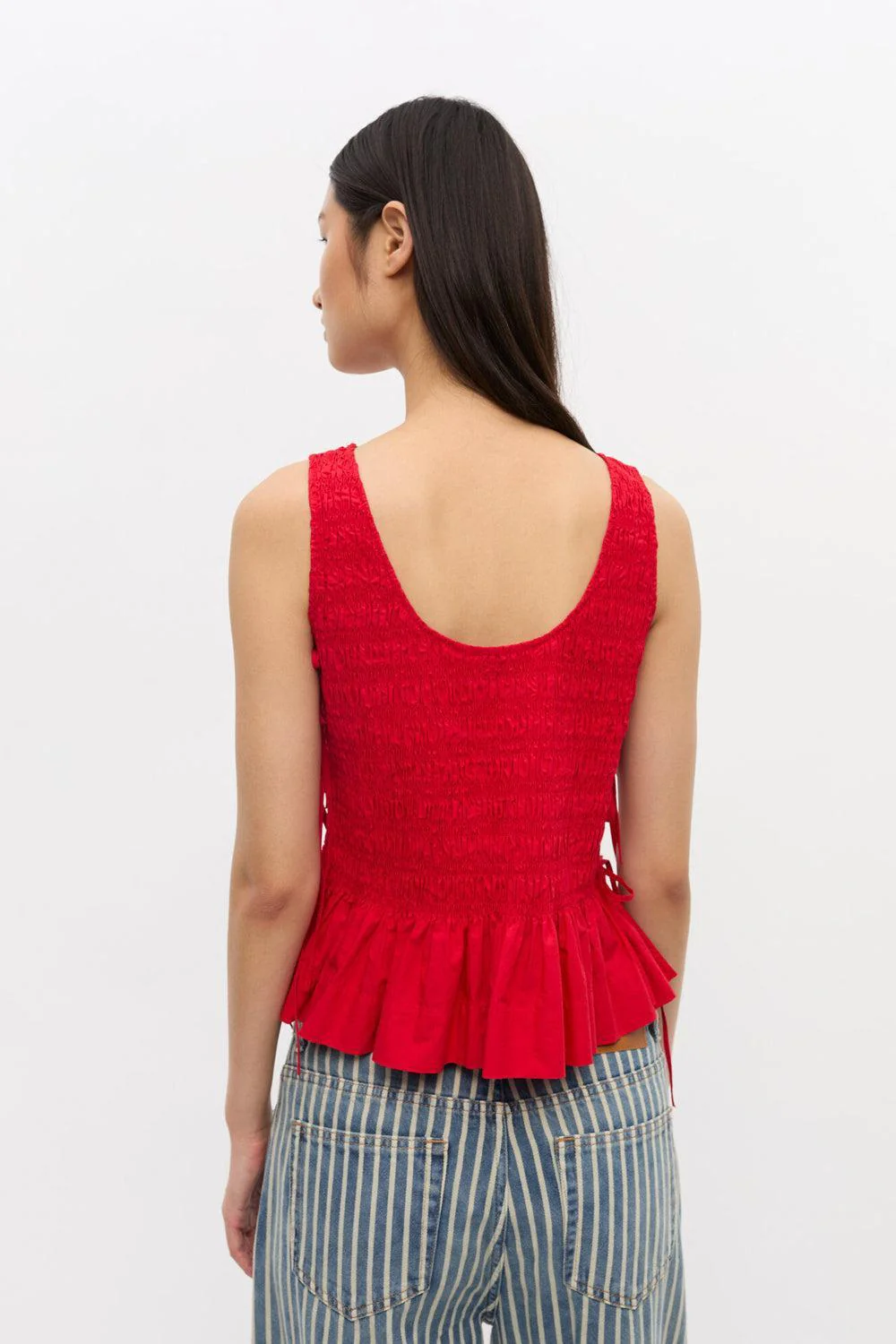 Poplin Smock Tie String Top Racing Red - Image 3