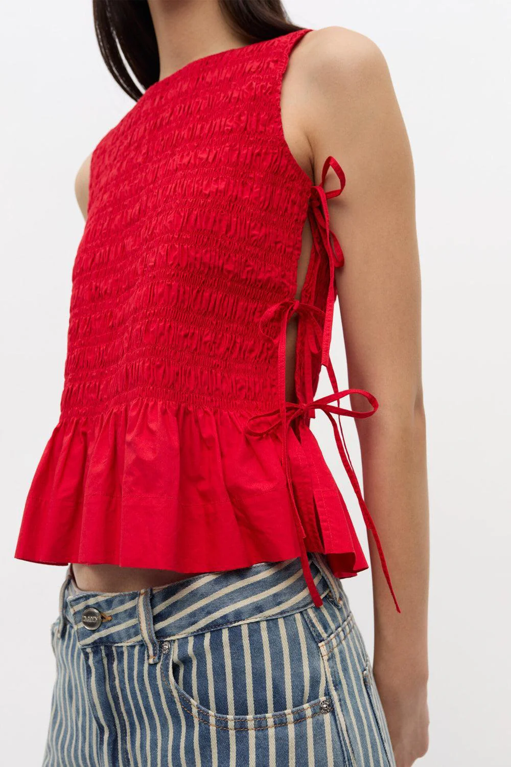 Poplin Smock Tie String Top Racing Red - Image 4