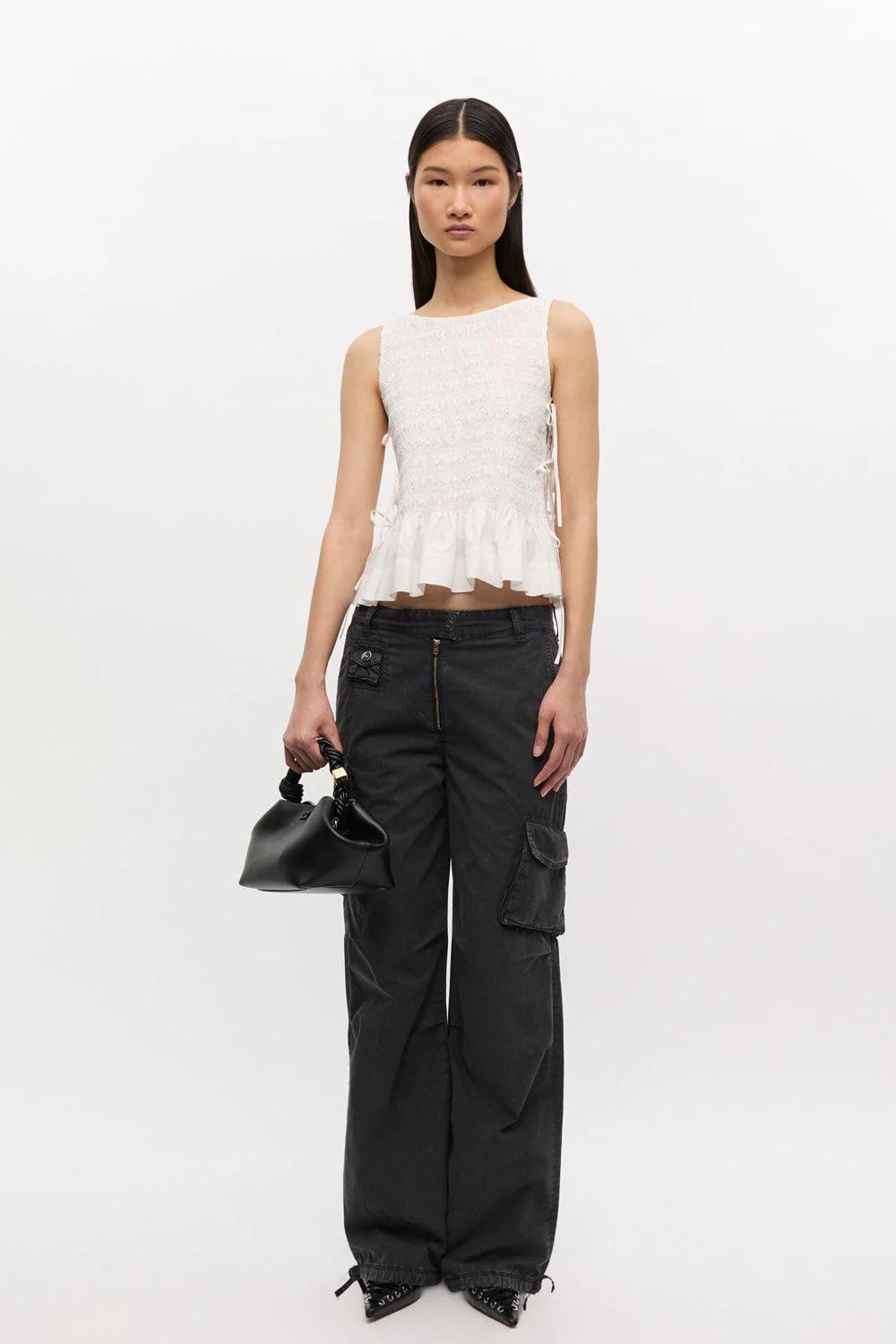 Cotton Poplin Smock Tie String Top Bright White - Image 3