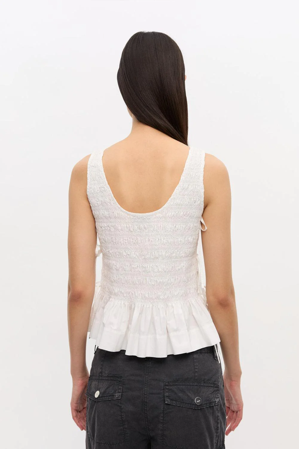 Cotton Poplin Smock Tie String Top Bright White - Image 4