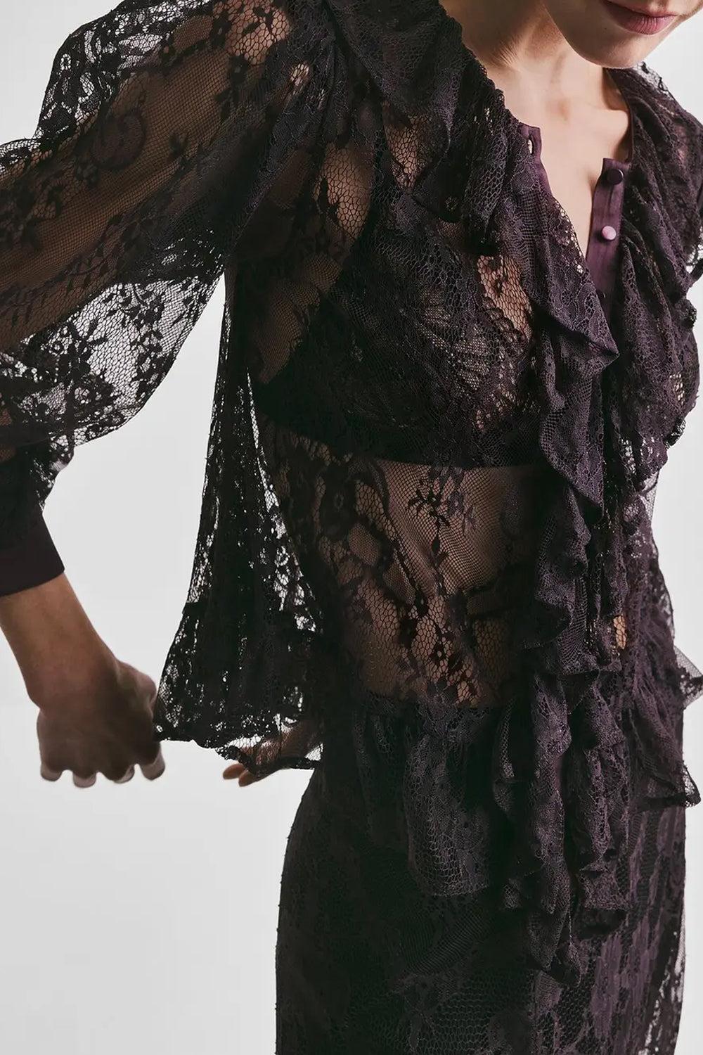Satin Lace Blouse Augbergine - Image 3