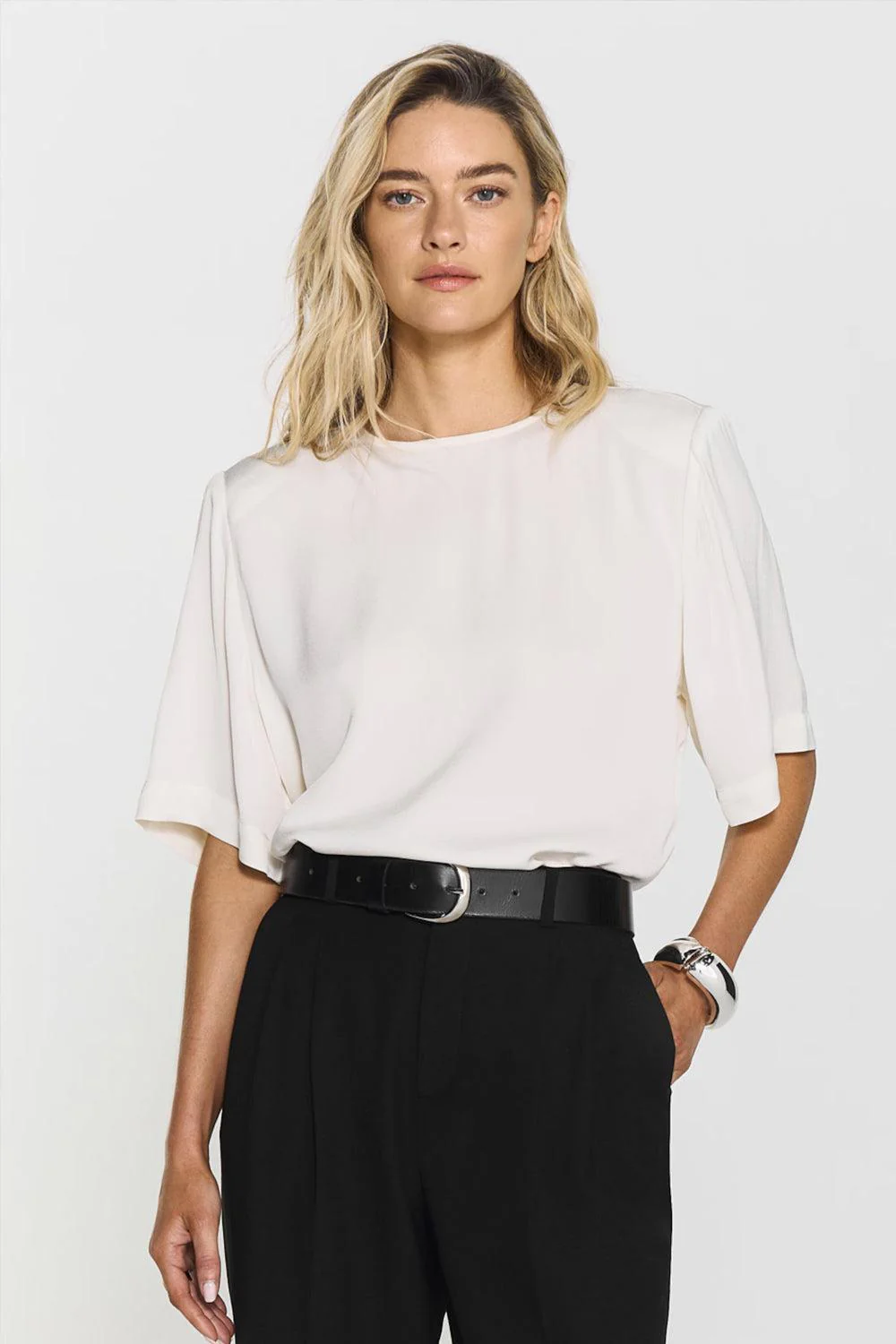 Leonie Satin Tee Ivory - Image 3