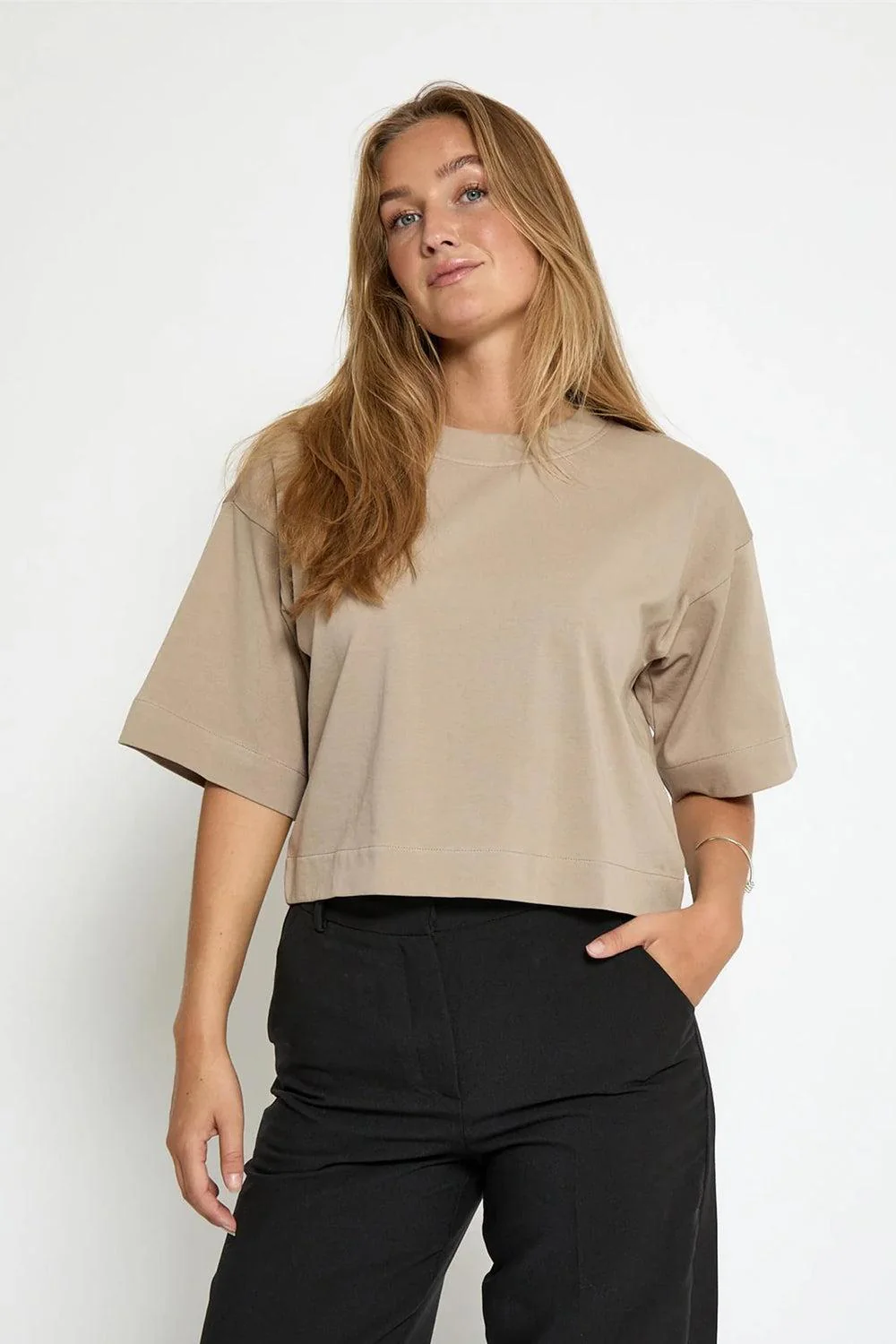Gamma Cropped GOTS T-shirt String Grey