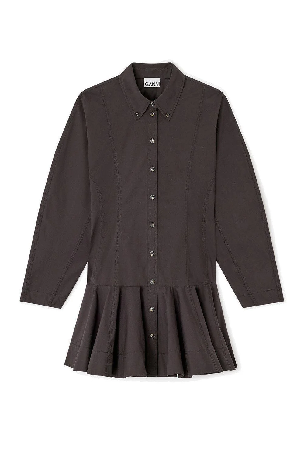 Stretch cotton buttoned mini dress black