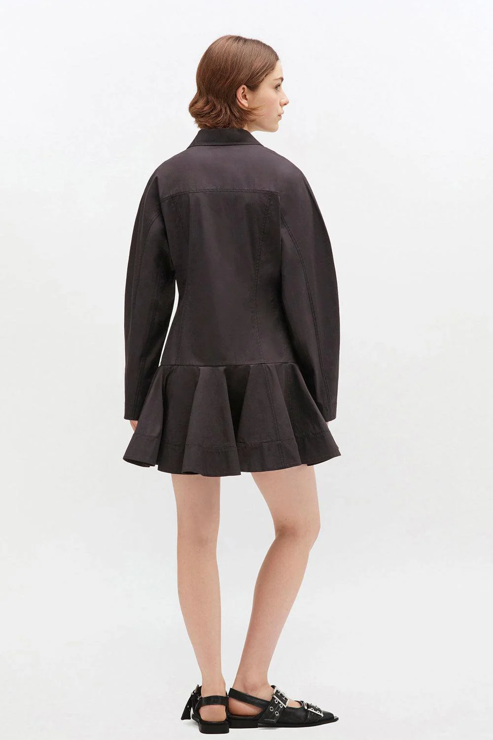 Stretch cotton buttoned mini dress black - Image 3