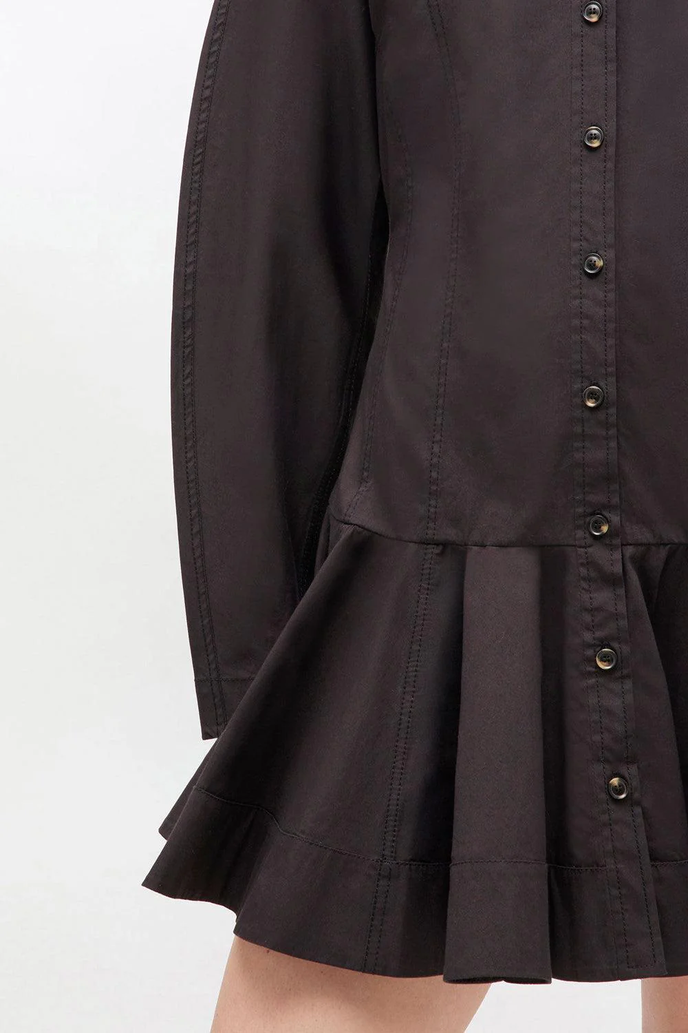 Stretch cotton buttoned mini dress black - Image 4