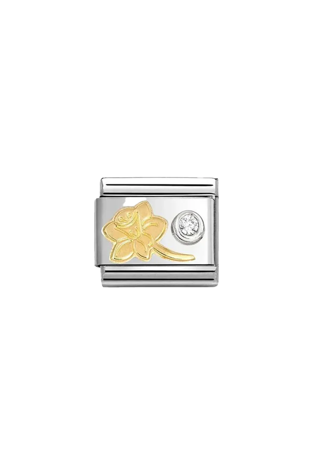 Symbols Gold and 925 Sterling Silver Raised Narcissus CZ White