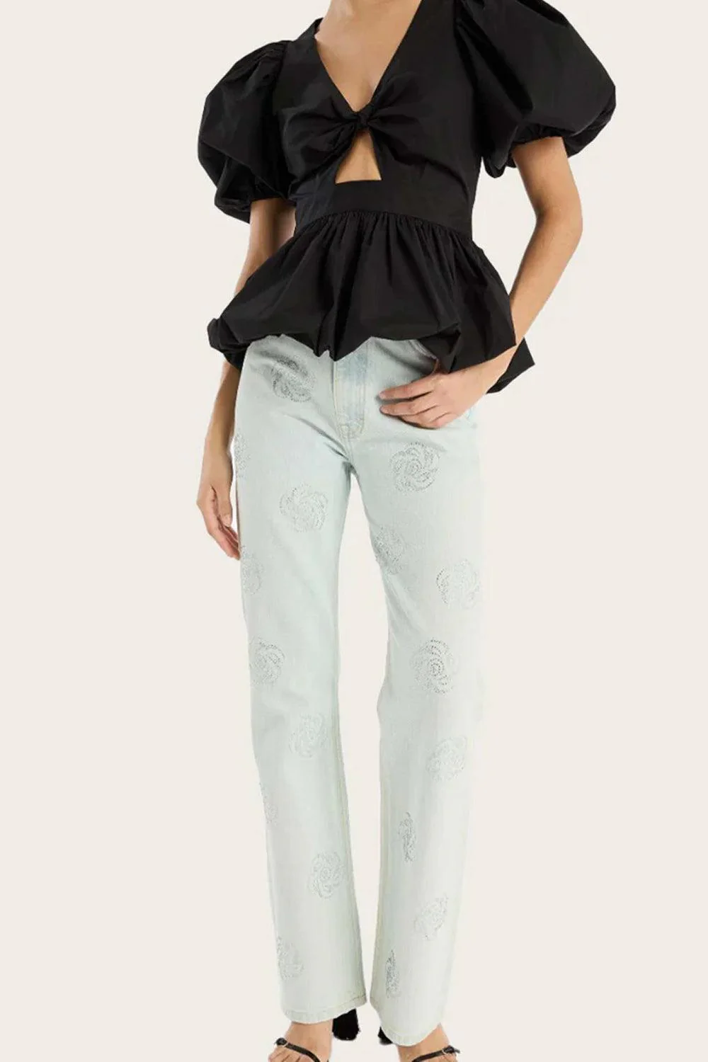 Washed Twill Stud Jeans Rotate - Image 2