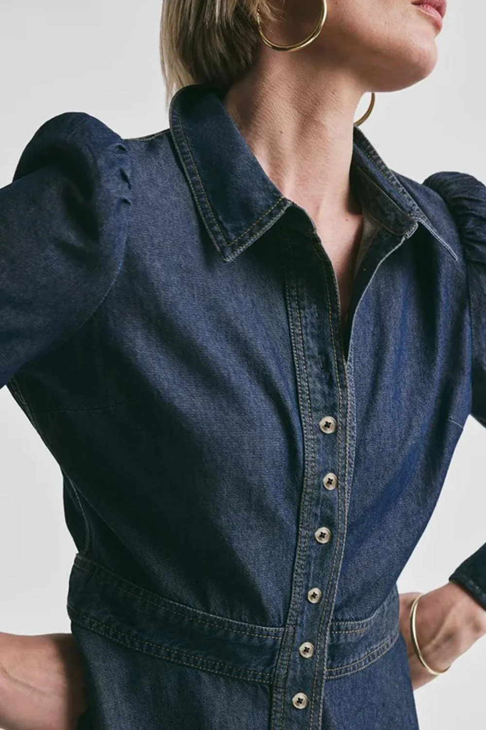 Denim Mini Dress Dark Blue - Image 4