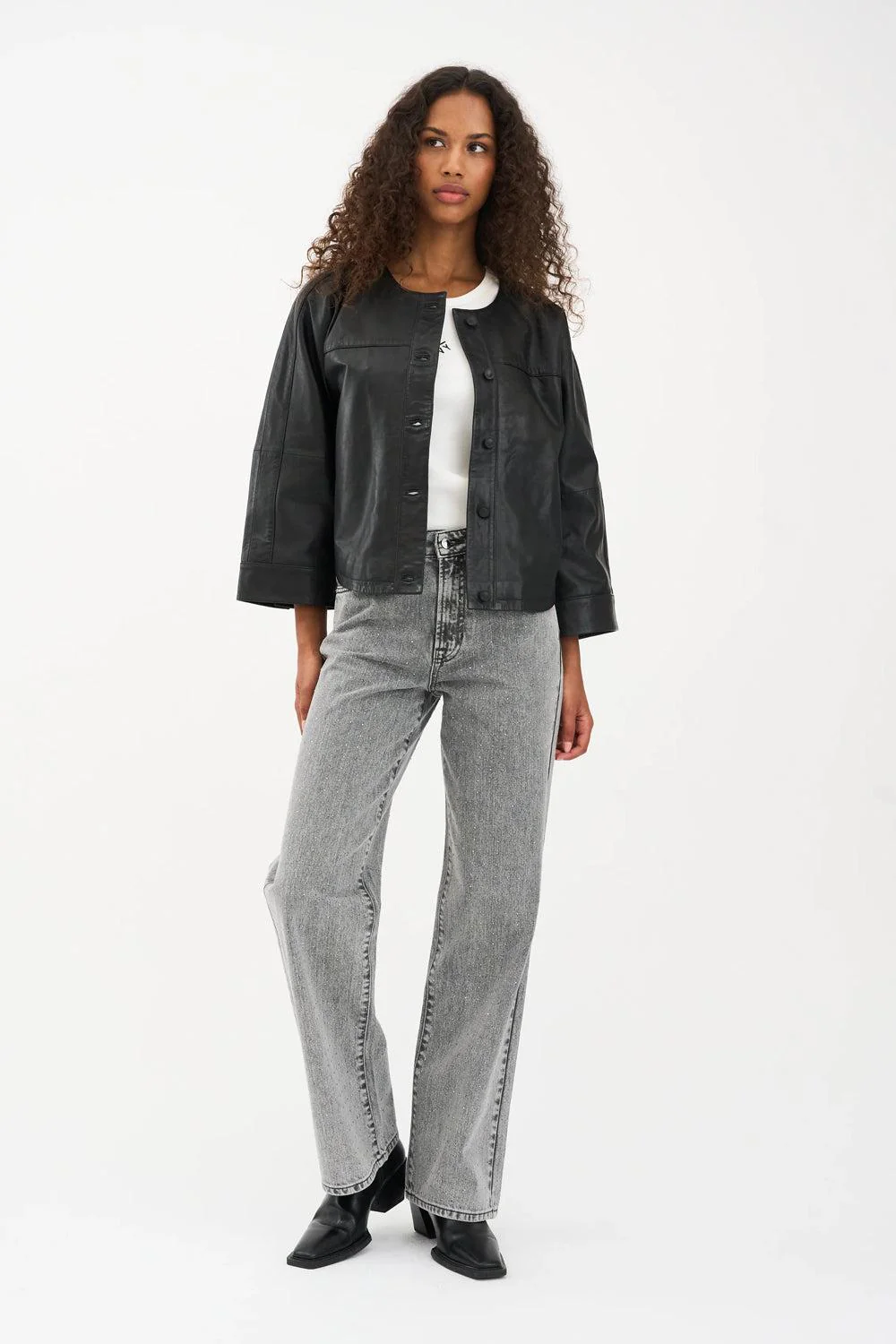 Mia Stud Jeans Wash Faded Grey 32"