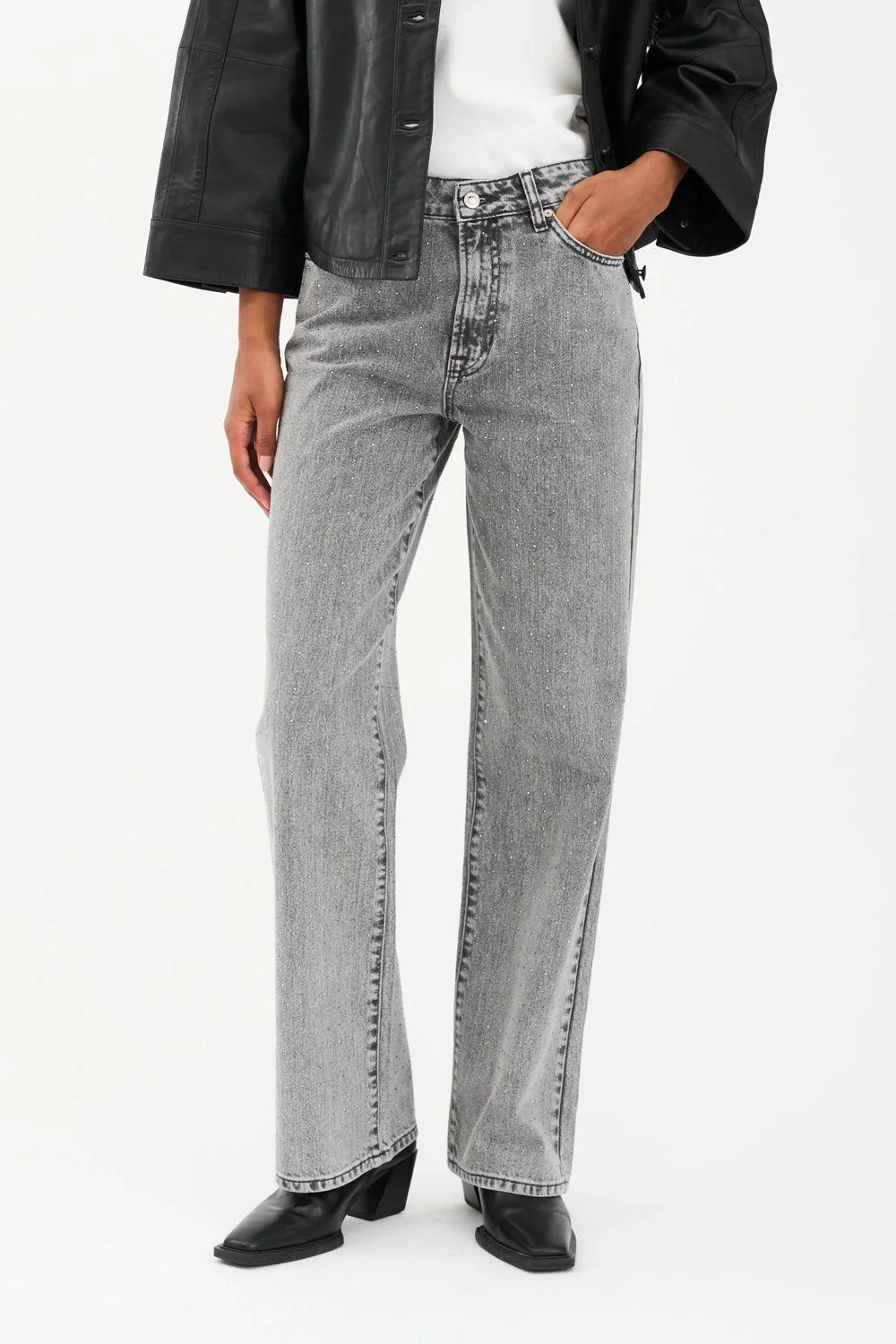 Mia Stud Jeans Wash Faded Grey 32" - Image 2
