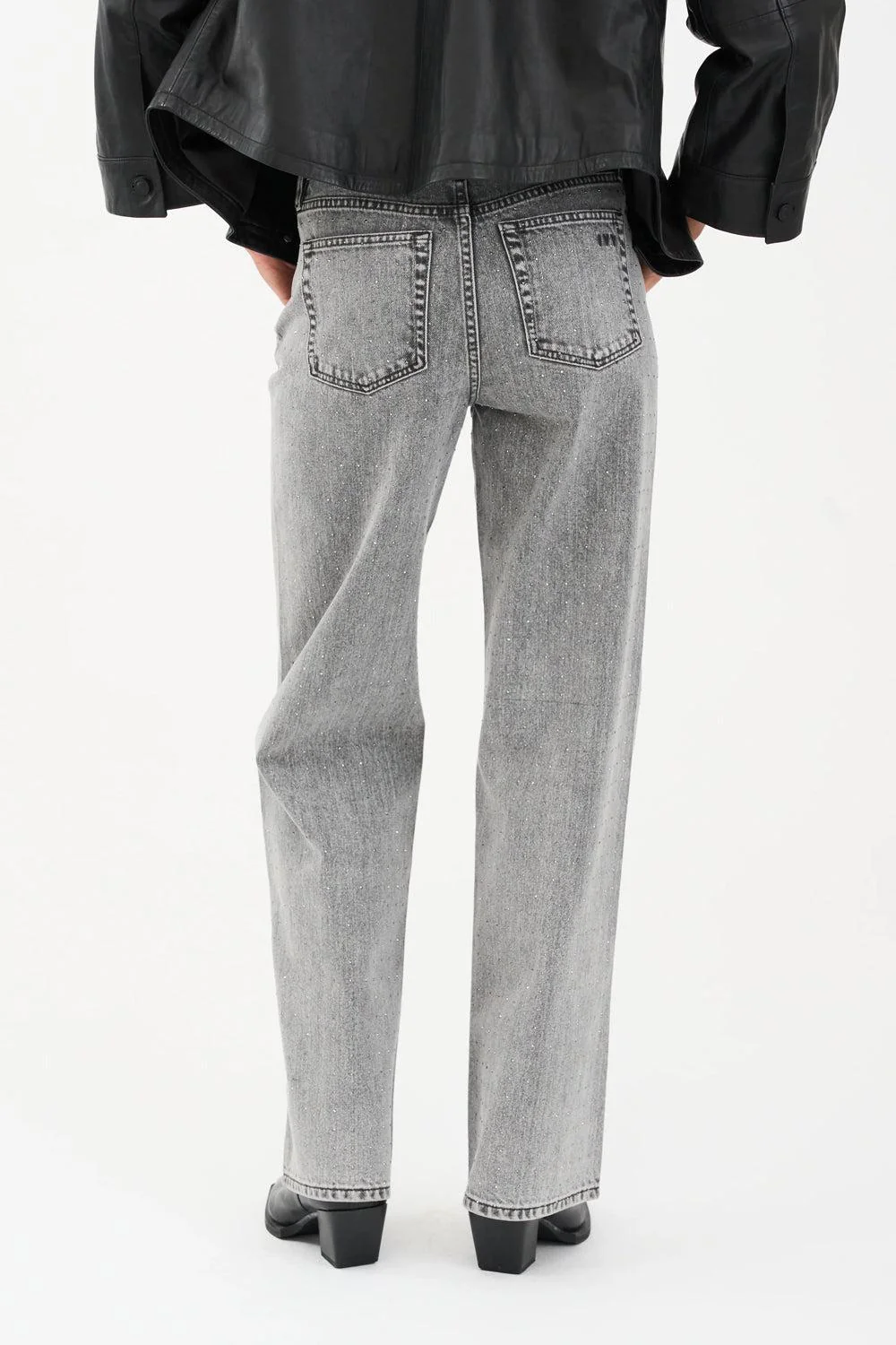 Mia Stud Jeans Wash Faded Grey 32" - Image 3
