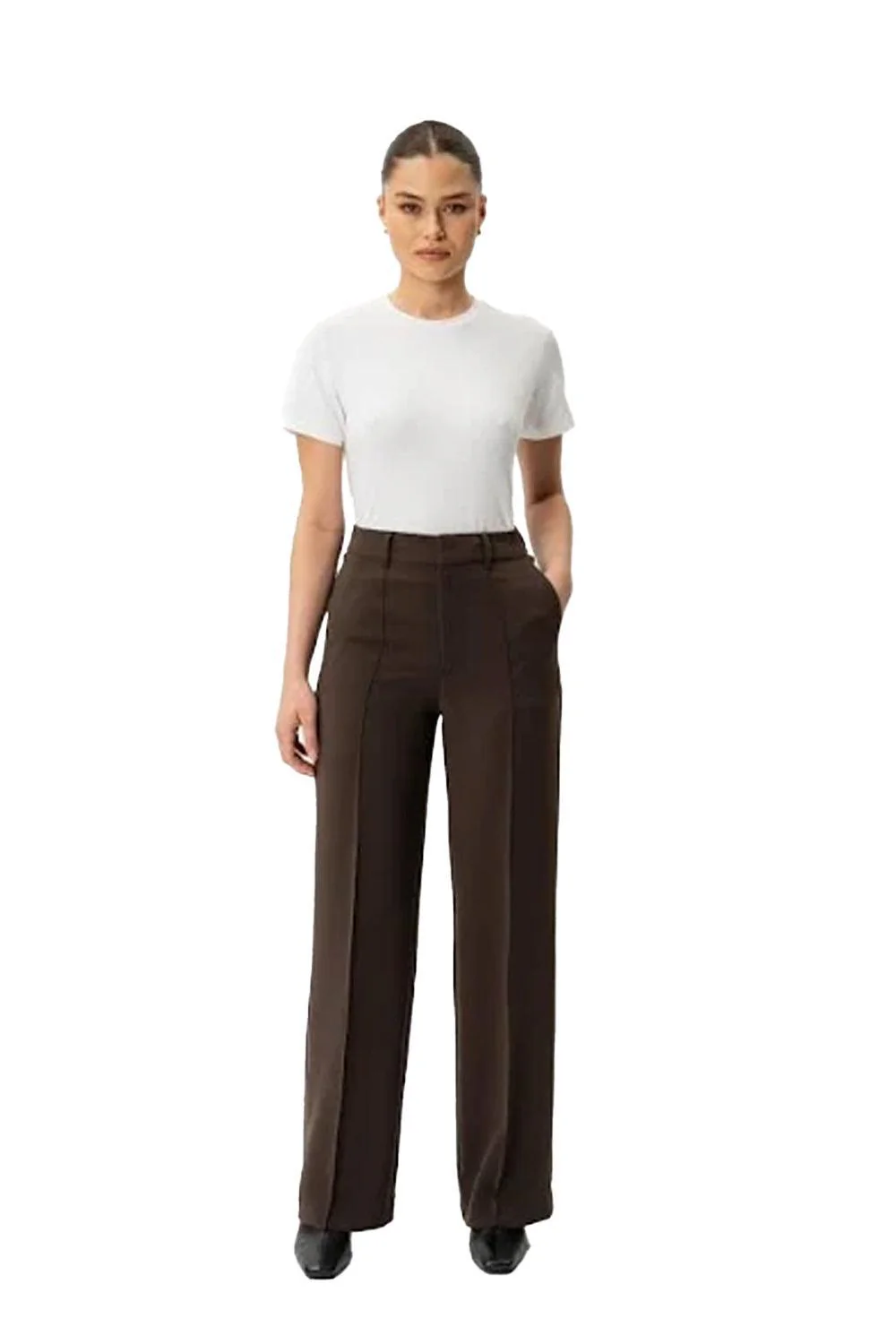 Crepe relaxed trouser dark brown 30"