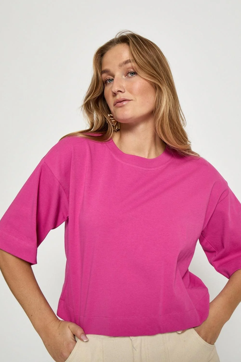 Gamma Cropped GOTS T-shirt Rose Violet - Image 2
