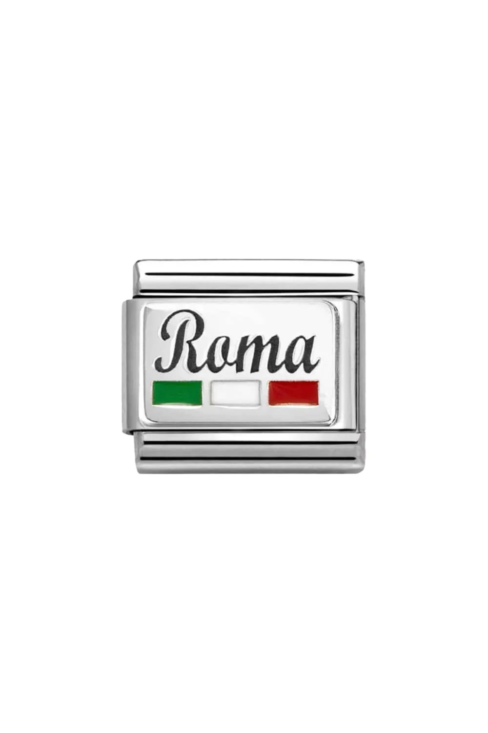 Classic Symbol 925 Sterling Silver & Enamel Roma With Flag