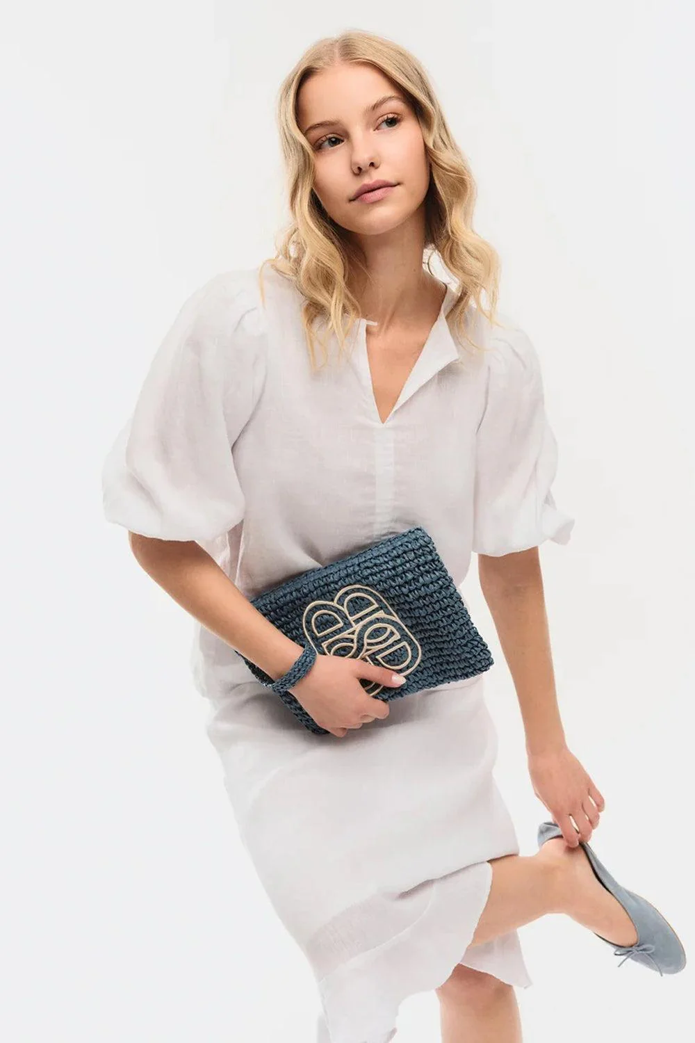 Mim Straw Clutch Blue - Image 2