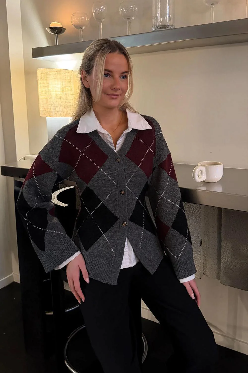 KarmaIC Fitted Cardigan Grey Argye