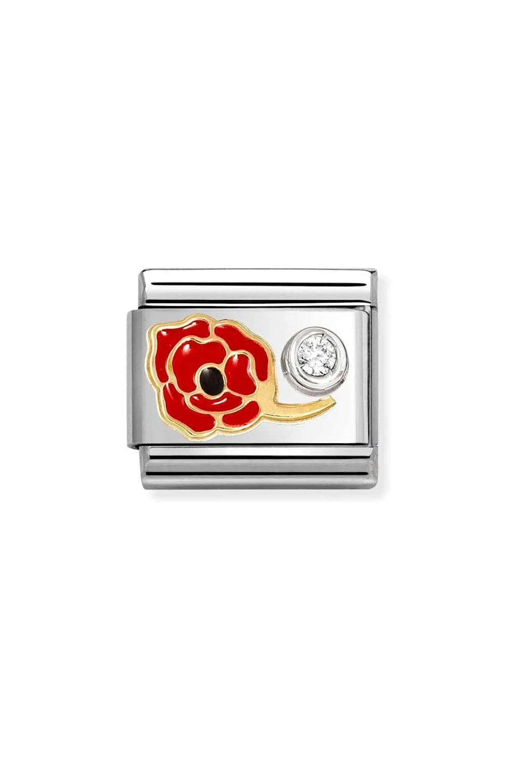 18k Gold & ename Poppy Red cz White
