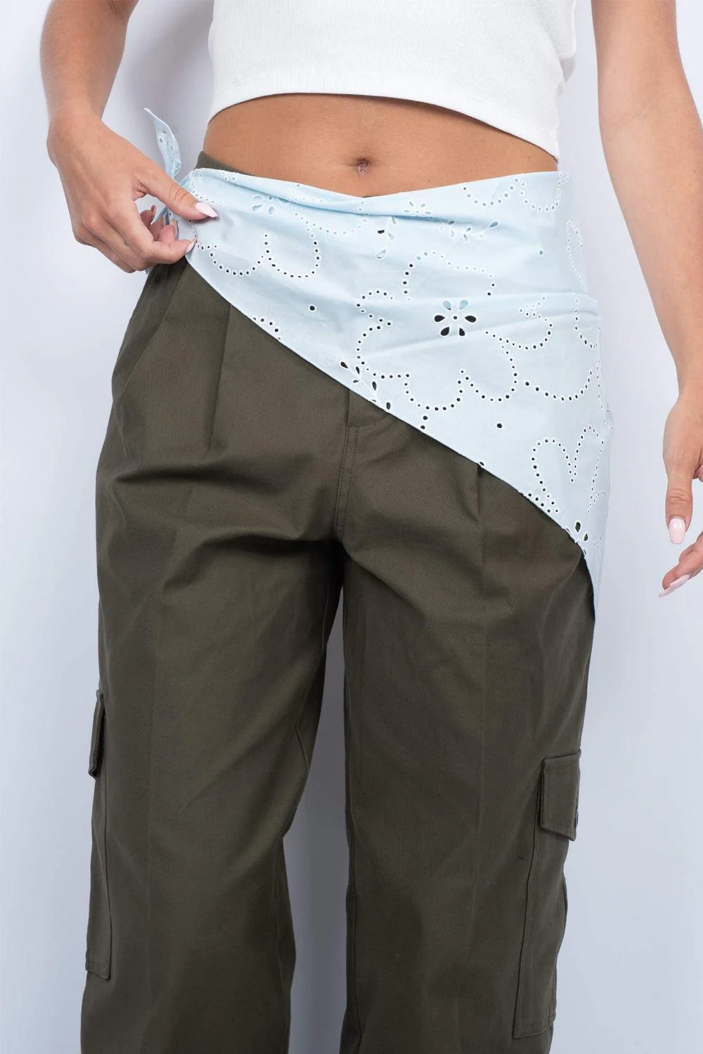Floral Broderie Bandana Scarf Bubble Gum - Image 2