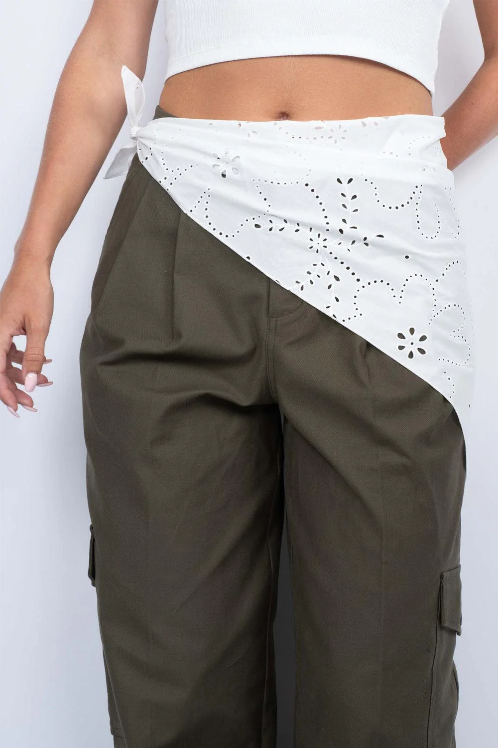 Floral Broderie Bandana Scarf Soft White - Image 2