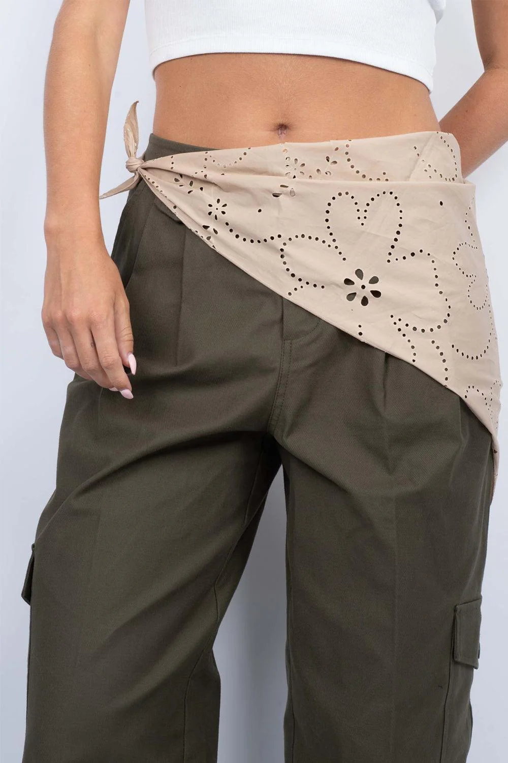 Floral Broderie Bandana Scarf Salted Caramel - Image 2
