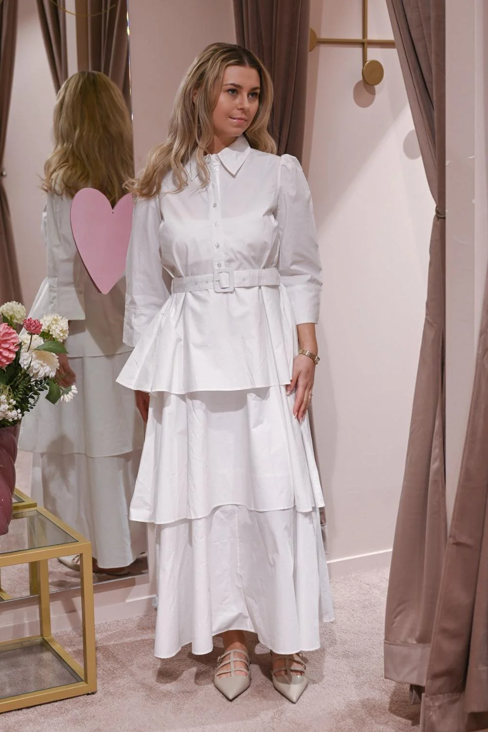 Poplin Flounce dress White