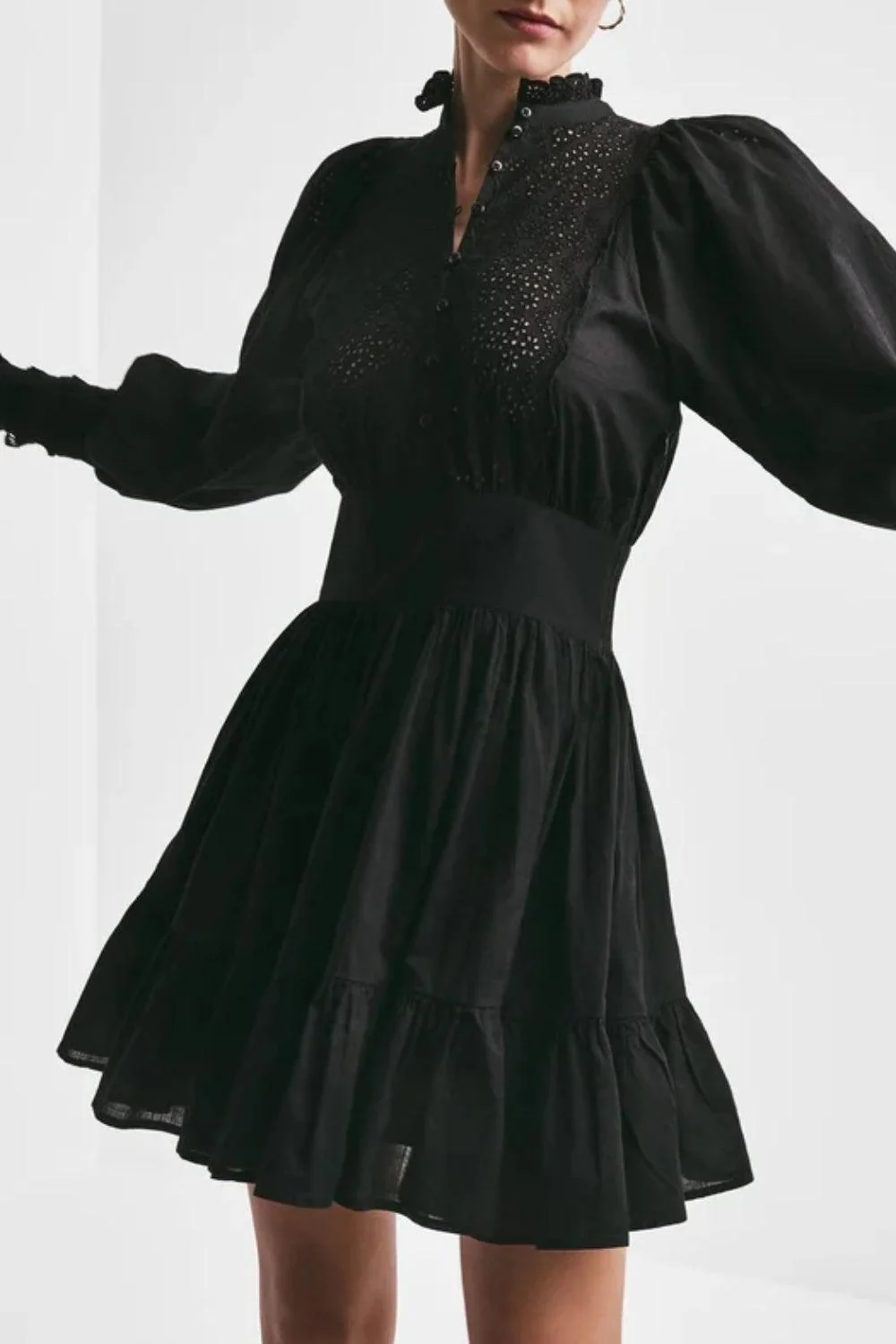 Cotton Slub Mini Dress Black - Image 2