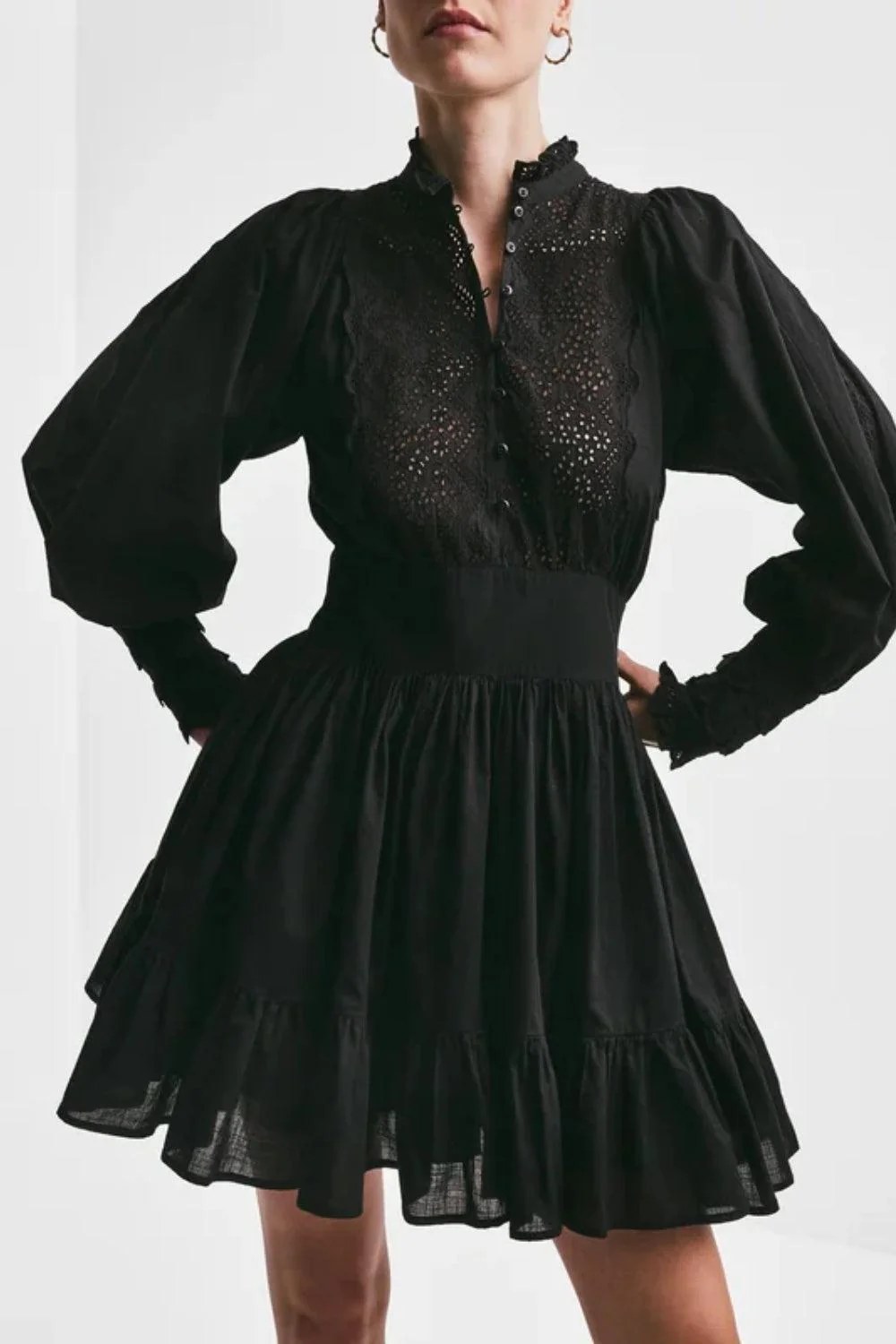 Cotton Slub Mini Dress Black - Image 3