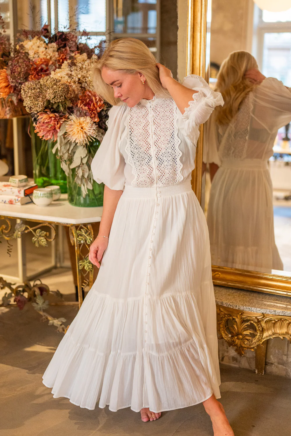 Cotton Slub Midi Dress White - Image 4