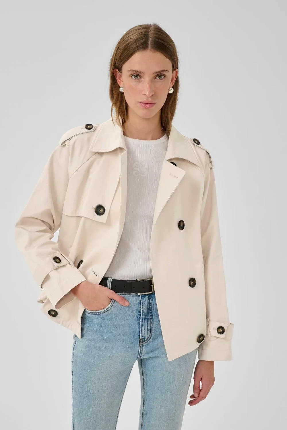 Mira Short Trenchcoat oatmeal - Image 2
