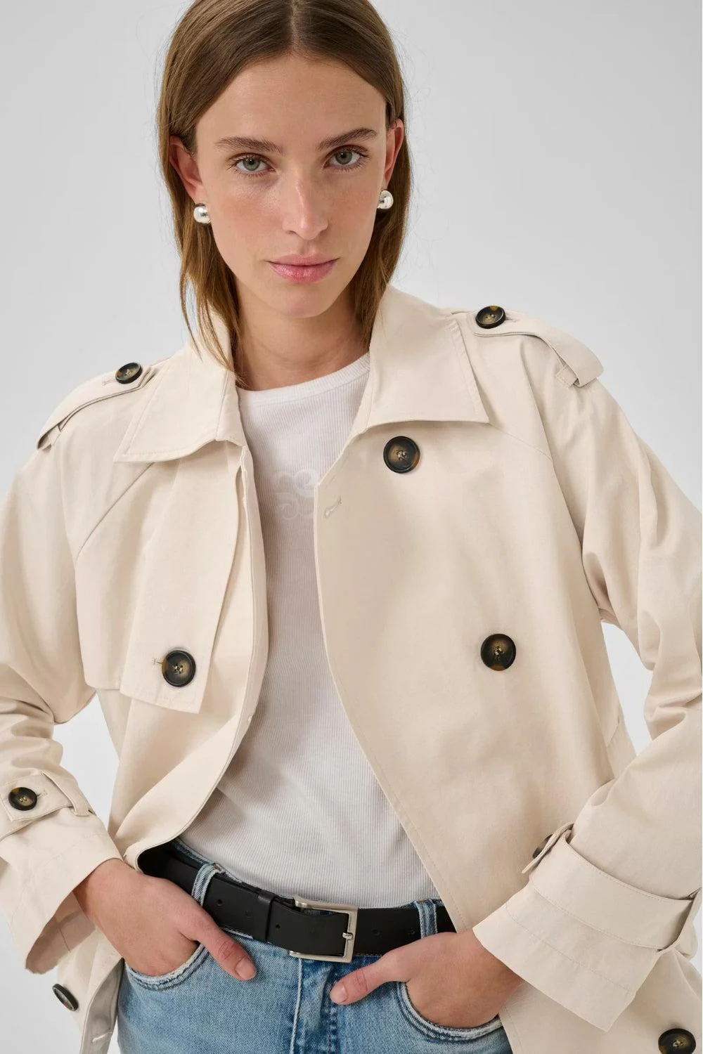 Mira Short Trenchcoat oatmeal - Image 4