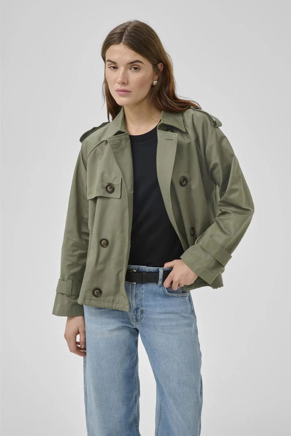 Mira Short Trenchcoat Dusty Olive - Image 2