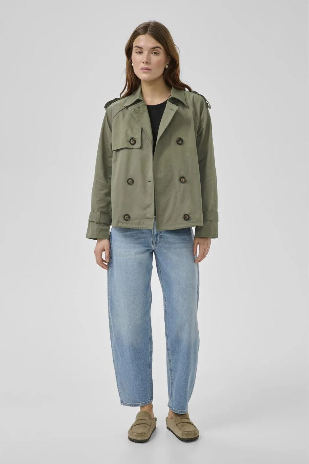 Mira Short Trenchcoat Dusty Olive - Image 3