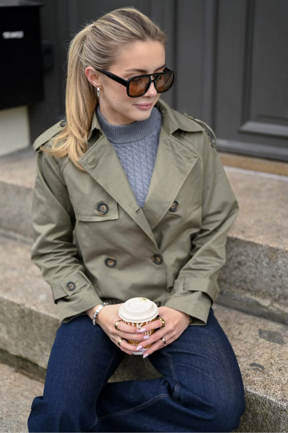 Mira Short Trenchcoat Dusty Olive - Image 5
