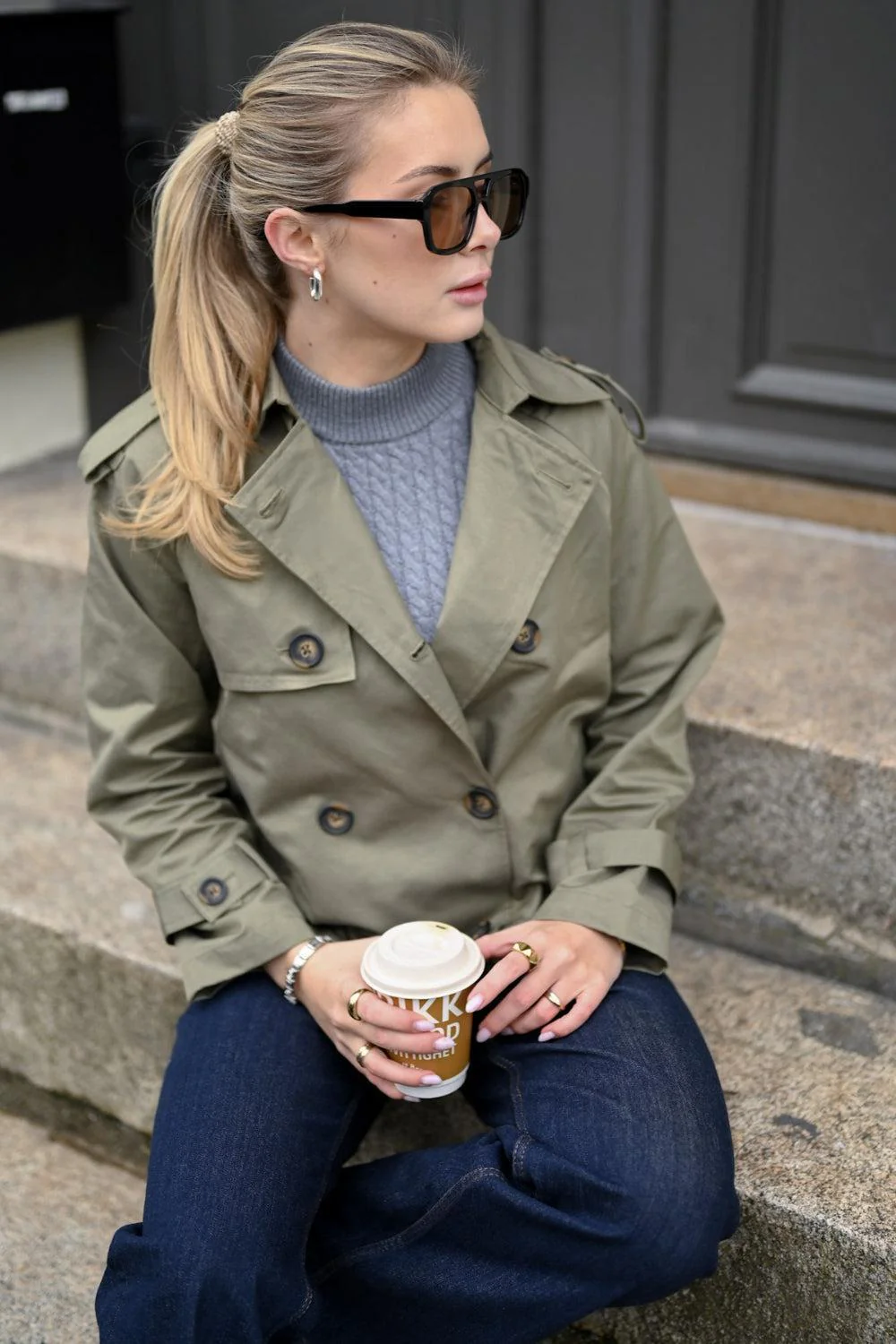 Mira Short Trenchcoat Dusty Olive - Image 6