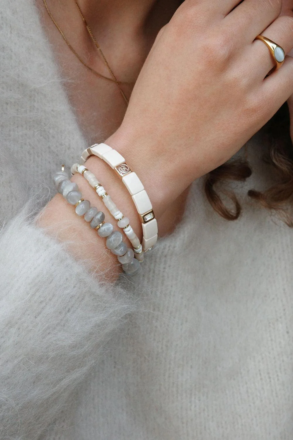 Enamel Tile Cream Crystal Bracelet - Image 2