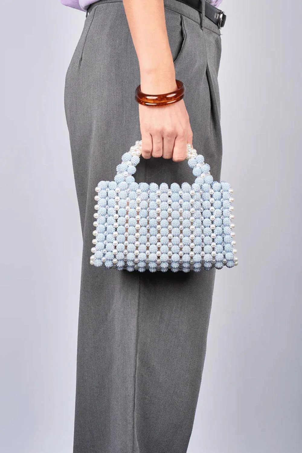 Handmade Pearl Bag Blue - Image 2