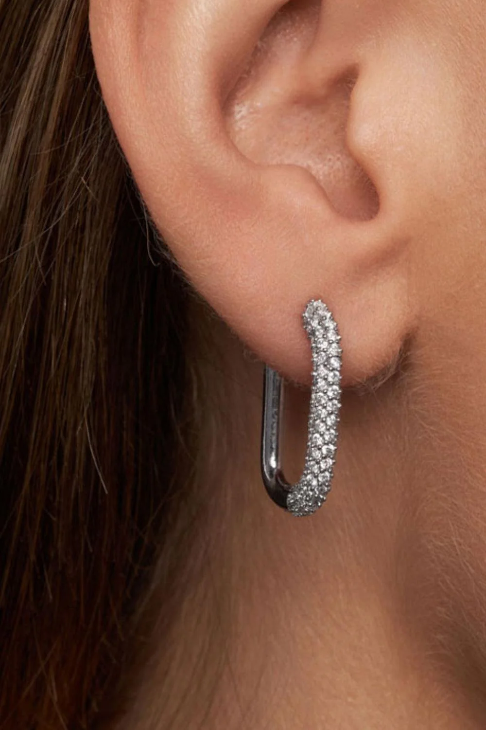 Silver Oval Hoop Brass w/crystal - Image 2