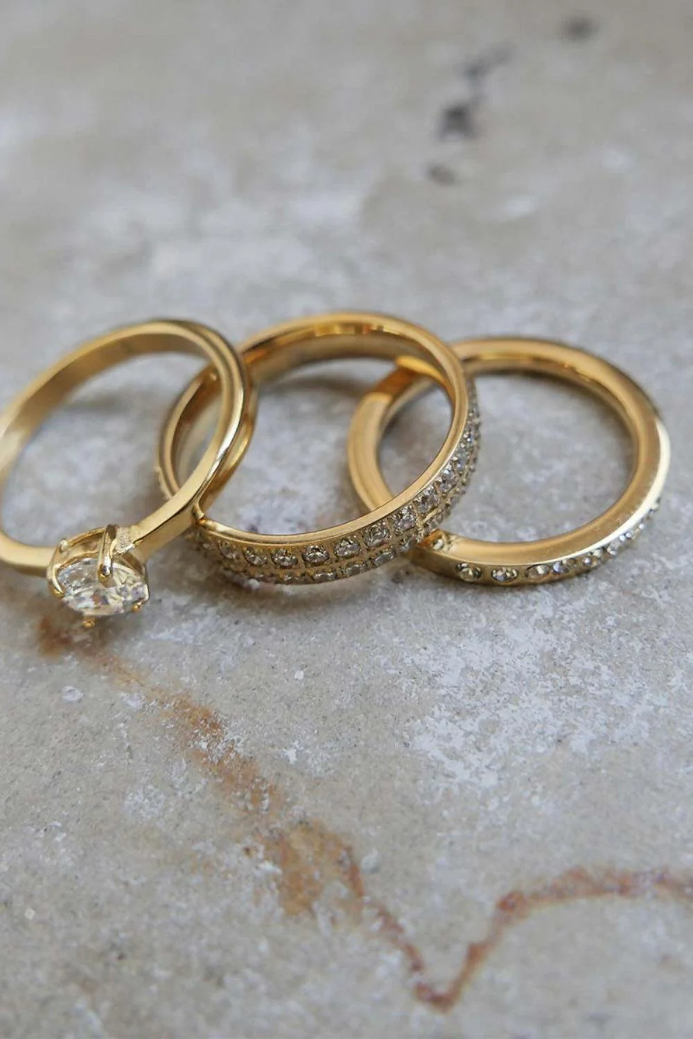 Ring w/cz 2 Rows Steel Gold Plated - Image 2