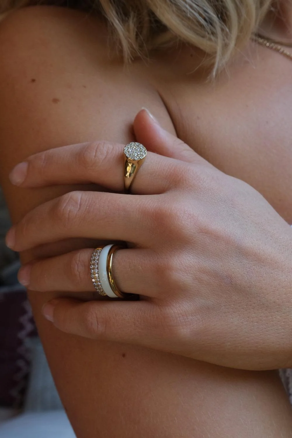 Ring w/cz 2 Rows Steel Gold Plated - Image 3