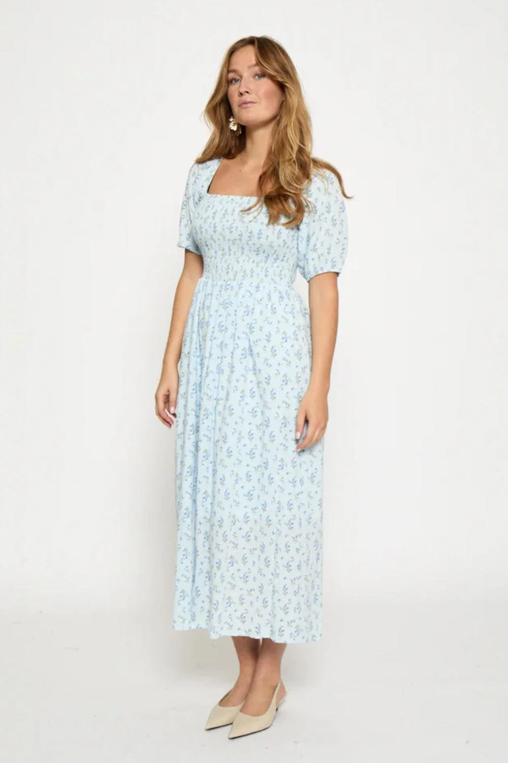 MSAnni Midi Dress Skyway Blue Print - Image 4