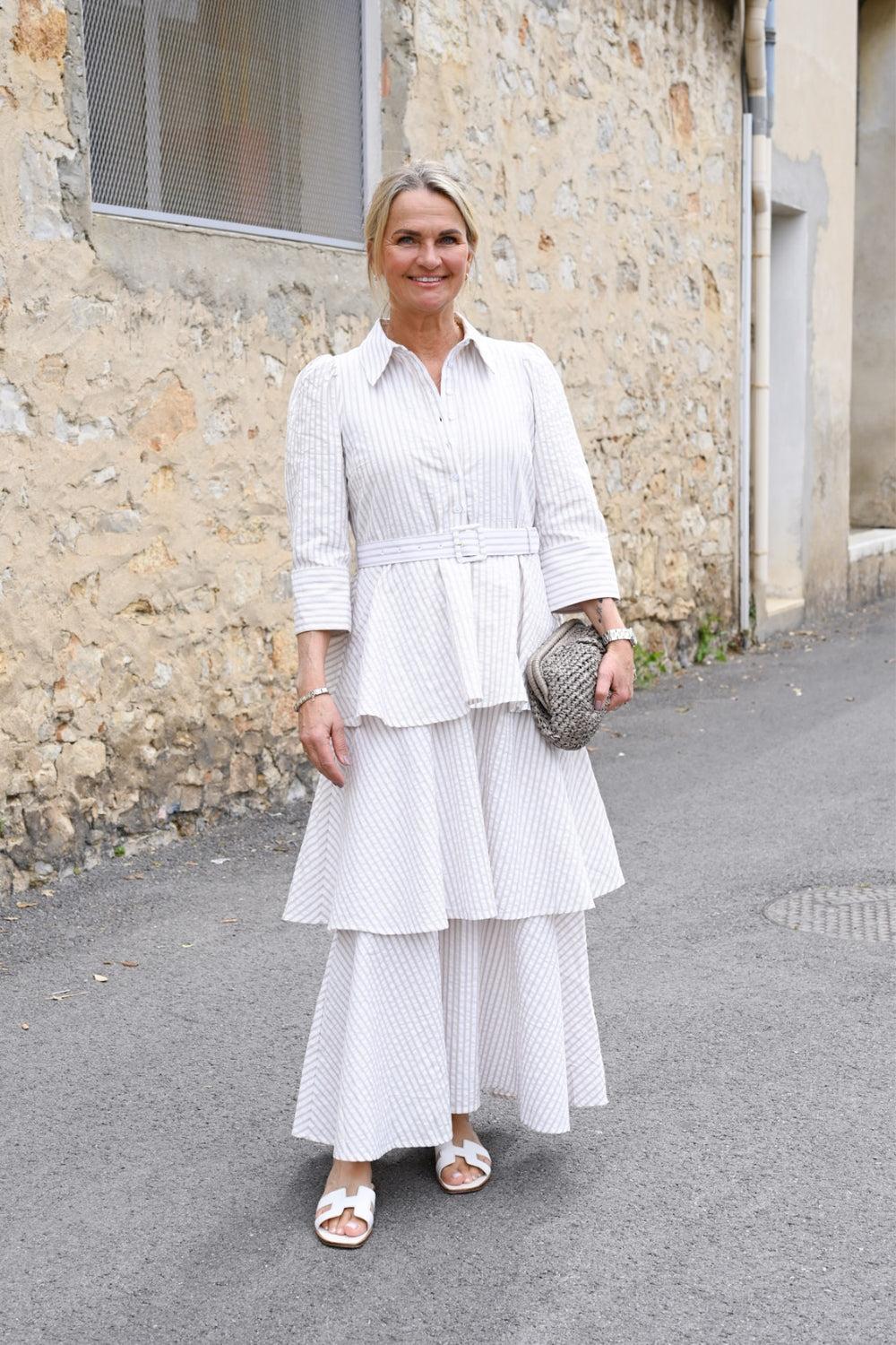 Seersucker Flounce Dress Khaki Stripe - Image 2