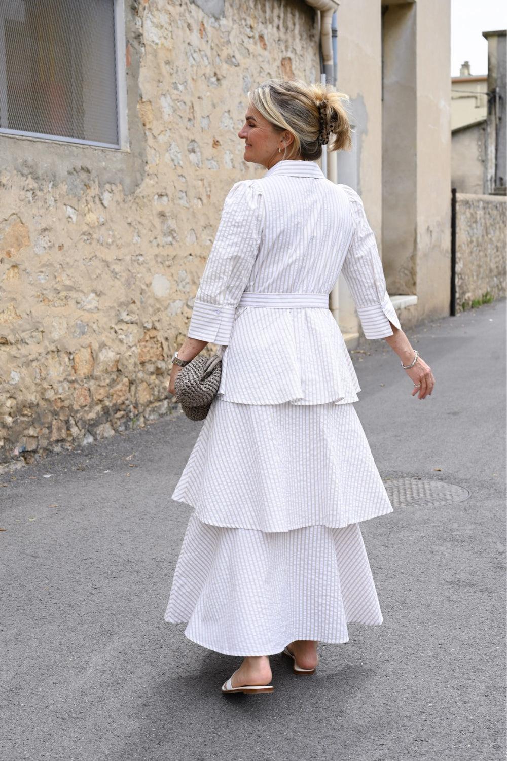 Seersucker Flounce Dress Khaki Stripe - Image 3