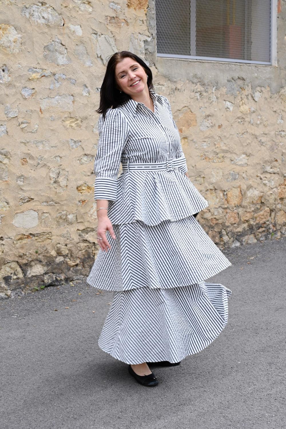 Seersucker Flounce Dress Marine Stripe