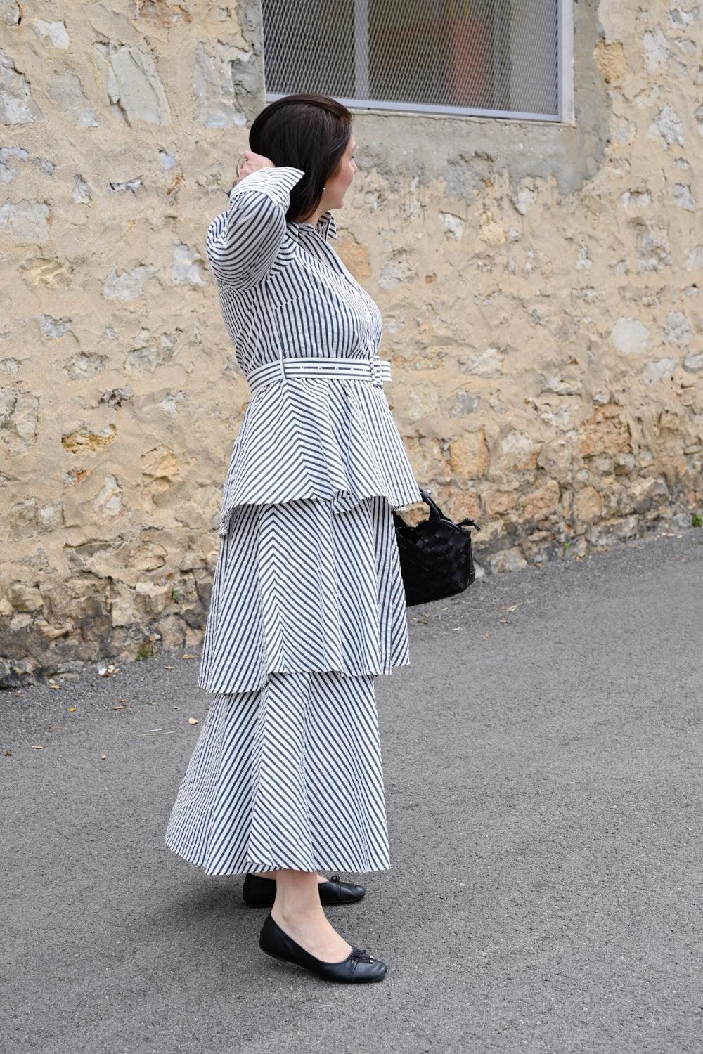 Seersucker Flounce Dress Marine Stripe - Image 2