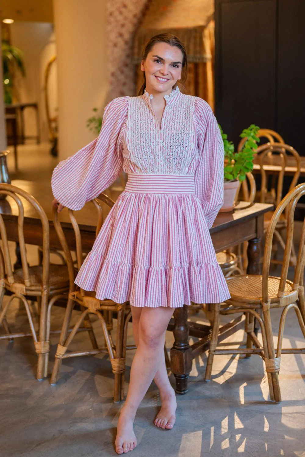 Seersucker Mini Dress Pink Stripe - Image 2