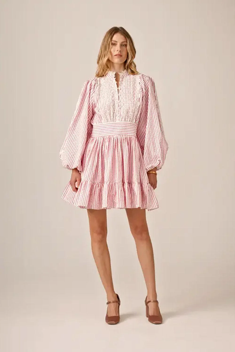 Seersucker Mini Dress Pink Stripe - Image 3