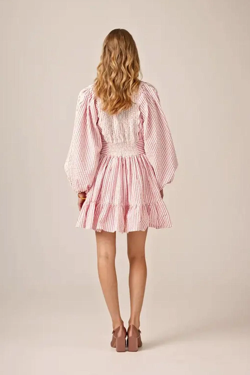 Seersucker Mini Dress Pink Stripe - Image 4