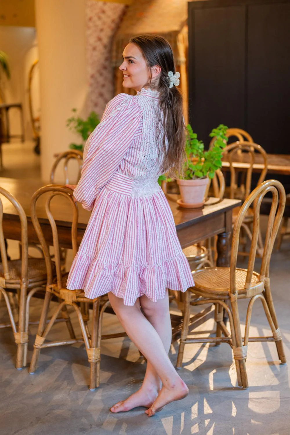 Seersucker Mini Dress Pink Stripe - Image 5